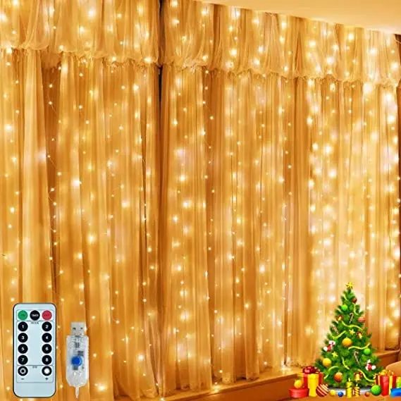 Curtain Light For Bedroom 300 LED 6 Hooks 8 Models With Remote Control Window Fairy Light With USB For Wedding Party Home Garden