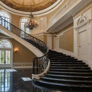 이중 곡선 계단 디자인, 단조 철 난간, 목재 계단, 포산 공급업체 - Product Image 5