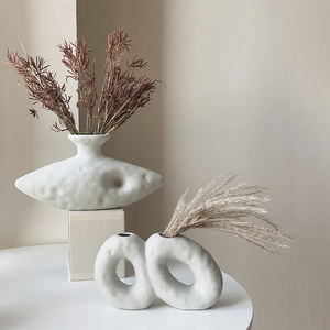 Vaso da Tavolo Moderno Nordico in <span class=keywords><strong>Cemento</strong></span> dalla Forma Organica, Bianco Testurizzato, per Decorazioni <span class=keywords><strong>di</strong></span> Matrimoni e Hotel, Vaso per Fiori per Arredamento Domestico e Scrivania - Product Image 1