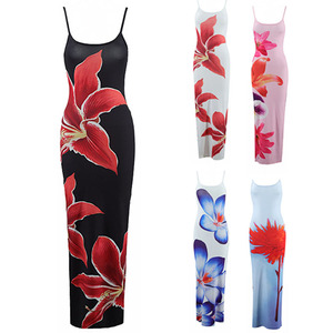 Venta Directa de Fábrica, Vestido Largo Estampado, Estilo Europeo y Americano, Ligero, Veraniego, Sexy, Sin Mangas, para Mujer - Product Image 6