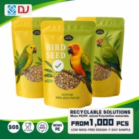 Bolsa personalizada con cierre de cremallera, orificio para colgar y ventana redonda transparente para relleno de alimento de paloma y loros