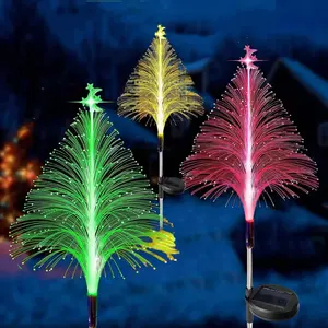 Solar Christmas Trees Lights Outdoor LED Fiber Optic Nightl Lamp Waterproof 7 Color Changing Solar Stake Light