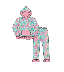 Ensemble deux pièces pour enfants : sweat à capuche color block et pantalon de jogging imprimé camouflage – Collection automne - Product Image 2