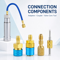 Kit professionnel d'injection de teinture pour huiles HVAC avec adaptateurs d'injecteur métalliques et outil de démontage de valve