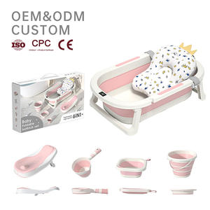 Ensemble de baignoire pliable pour bébé 68 cm rose TPR multifonctionnelle avec siège et accessoires pour 0-12 mois - Product Image 2