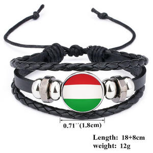 Países Botón a presión Bandera nacional Pulseras País Bandera Día DE LA INDEPENDENCIA Regalo Joyería Unisex Hombres Pulsera de cuero negro - Product Image 5