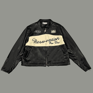 제조업체 사용자 정의 오토바이 PU 가죽 자켓 남성과 여성 자수 느슨한 스탠드 업 칼라 지퍼 업 재킷 - Product Image 1