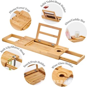 Estante de Baño Extensible de Bambú para Teléfono, Tablet, Snacks y Copas de Vino - Product Image 4