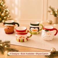 Vente en gros de tasses en céramique de Noël, lot de 4 modèles assortis (Père Noël, Bonhomme de neige, Renne, Pingouin), 350 ml, pour café et thé, avec logo personnalisé, fournisseur de cadeaux