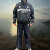 Ensemble de survêtement Y2K personnalisé en nylon avec passepoil, veste coupe-vent réfléchissante oversize, streetwear imperméable pour homme