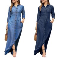 Nouvelle Robe Longue Décontractée en Jean Boutonnée avec Poches Grande Taille 5XL pour Femme 2026