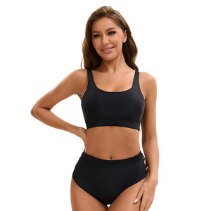 Nuevo Bikini triangular sexy sin espalda para mujer Patrón sólido Traje de baño de una pieza separada Característica de talla grande para ventas transfronterizas - Product Image 6