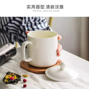 Juego de tazas de cerámica con tapa y cuchara, 301-400ml, resistente al calor, apto para microondas, para café, té, uso doméstico, regalo - Product Image 4