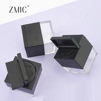 Pot à poudre libre 5g noir mat avec tamis, vide, carré, en plastique, avec houppette pour poudre fixante en vrac