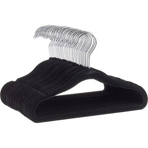 Deluxe Custom Space Saving Non-Slip <b>Black</b> Flock Velvet Eco-friendly Single Tier Coat Suit Hanger - Product Image 1