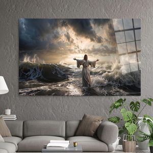 Panel Decorativo Art Deco con Imagen de Jesús Caminando sobre el Agua, Arte Espiritual para Colgar en Casa e Iglesia - Product Image 3