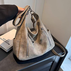 Suede <b>Crossbody</b> and Shoulder <b>Bag</b> with Zipper Closure and Decorative Zip Accents Fashion Women's <b>Bag</b> - Product Image 4