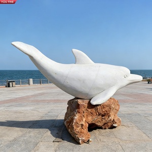 Scultura di Delfino in Granito Naturale Intagliata a Mano YOUFINE, Saltando su Onda, Statua Marina per Promenade Costiera - Product Image 4