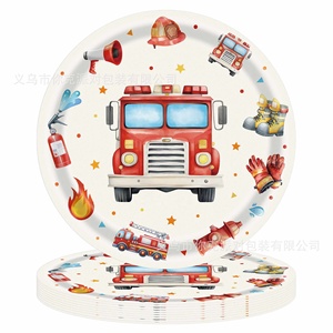 Assiettes, gobelets et <span class=keywords><strong>serviettes</strong></span> en <span class=keywords><strong>papier</strong></span> jetables pour fête d'enfants sur le thème des camions de pompiers – Kit de fournitures pour célébrations – Vente chaude - Product Image 2