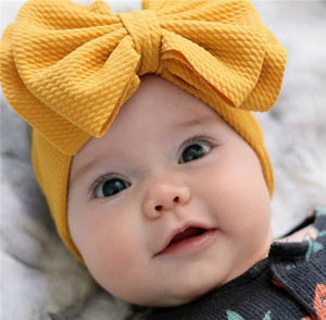 Kids Big Bow Soft Elastic Waffle Hairband Solid Color Double Layer Big Bow Head Wrap Fabric <strong>Baby</strong> Bow <strong>Headband</strong> - Product Image 2