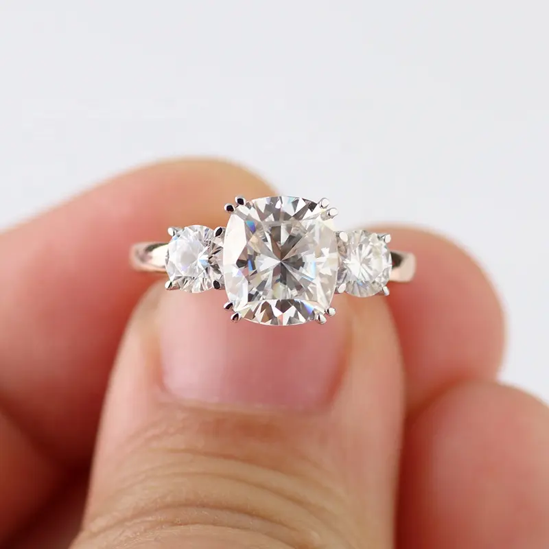 モアッサナイト結婚指輪3石プロング14kローズゴールド中国工場プロヴァンス美的デザイン