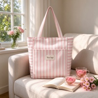 Sac fourre-tout en toile rayée personnalisé avec poignée brodée, grande capacité, réutilisable pour les courses et les voyages