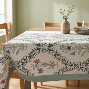 Hermosa Manteles Cuadrados de Lujo con Diseño Floral, Estampado en Bloque, de Algodón Hecho a Mano, Lavable, Ecológico, Duradero, Estilo Pastoral para el Hogar - Product Image 1