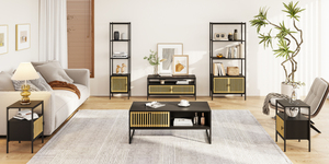 Nhà Máy Trực Tiếp Hiện Đại 2 Tier Đen Gỗ Vòng Bàn Cà Phê Với Mây Kệ - Product Image 5