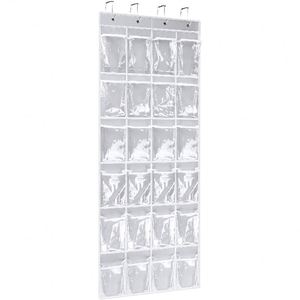 <b>Shoe</b> Pockets Simple Houseware PVC Over the Door & Wardrobe Hanging Organizer 4 Strong Metal <b>Hooks</b> Foldable Design - Product Image 1