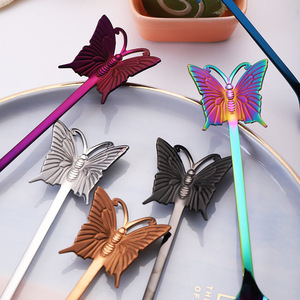 Cuillère papillon en acier inoxydable 304, cuillère à café en titane, cuillère à mélanger, fourchette à trois dents pour gâteau - Product Image 3