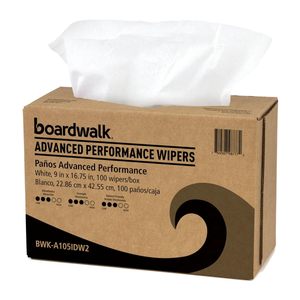 Lingettes commerciales haute performance Boardwalk 9 x 16,75 blanches, 100 lingettes/distributeur, 10 distributeurs/carton - Product Image 1