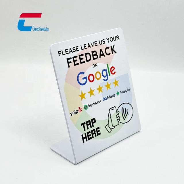 Custom Design QR Code Standee Plastic NFC Google Review Printing Acrylic Restaurant Table Display Stand NTAG 213 215 216 Stand