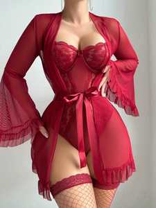 Vente en gros de lingerie de luxe, bodys en dentelle et pyjamas avec nœud décoratif, effet gainant pour femmes - Direct usine - Product Image 2