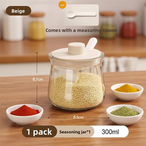 <span class=keywords><strong>Set</strong></span> di 3 Barattoli in Vetro per Condimenti, Portatili, Senza BPA, con Cucchiai e Coperchi, 300ml, Design Moderno, Contenitori per Sale e Pepe, Uso in Cucina - Product Image 2