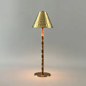 Bamboo Lamp Base Table Lamp Metal Shade Is Replaceable Light Touch Wireless Usb Rechargeable Table Lamp
