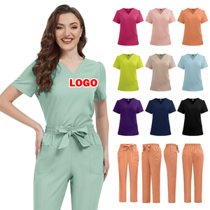 Tenues médicales personnalisées avec logo, douces, respirantes, confortables, extensibles, uniformes de santé pour les médecins, les infirmières, ensemble de blouses à col en V unisexe - Product Image 1