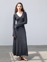 Robe longue sirène en maille à col en V pour femme, manches cloche, moulante, élégante et simple pour l'hiver, idéale pour les soirées