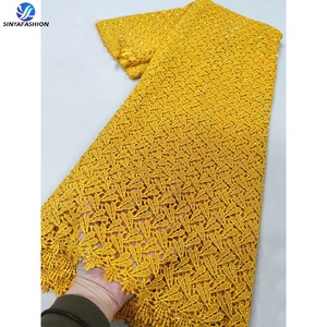 Tela de Encaje <span class=keywords><strong>Guipur</strong></span> Africano Sinya <span class=keywords><strong>con</strong></span> Pedrería, 5 Yardas, Encaje de Cordón Pesado de Lujo de Alta Calidad para Vestidos de Fiesta y Bodas - Product Image 3