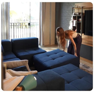Conjunto de Sofás Modulares de Tela Modernos en Forma de L con Respaldo Acolchado, Muebles para Sala de Estar, Color Azul - Product Image 1