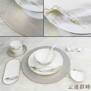 Service de table en porcelaine fine 45% multi-séries, motifs décoratifs variés, bordure dorée, vaisselle en céramique pour hôtels, mariages, banquets et restaurants - Product Image 6