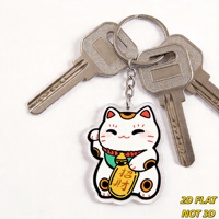 Porte-clés Chat Porte-Bonheur Blanc Maneki-Neko avec Patte Relevée et Pièce de Monnaie, Breloque en Acrylique Découpée pour Clés ou Sac, Symbole de Bonne Fortune