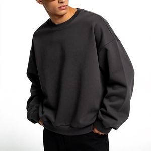Heavyweight Drop Shoulder 450gsm Hoodie Oversized Crew Neck Blank <b>Plain</b> <b>Sweatshirt</b> Wholesale 100% Cotton Men's <b>Sweatshirts</b> - Product Image 1