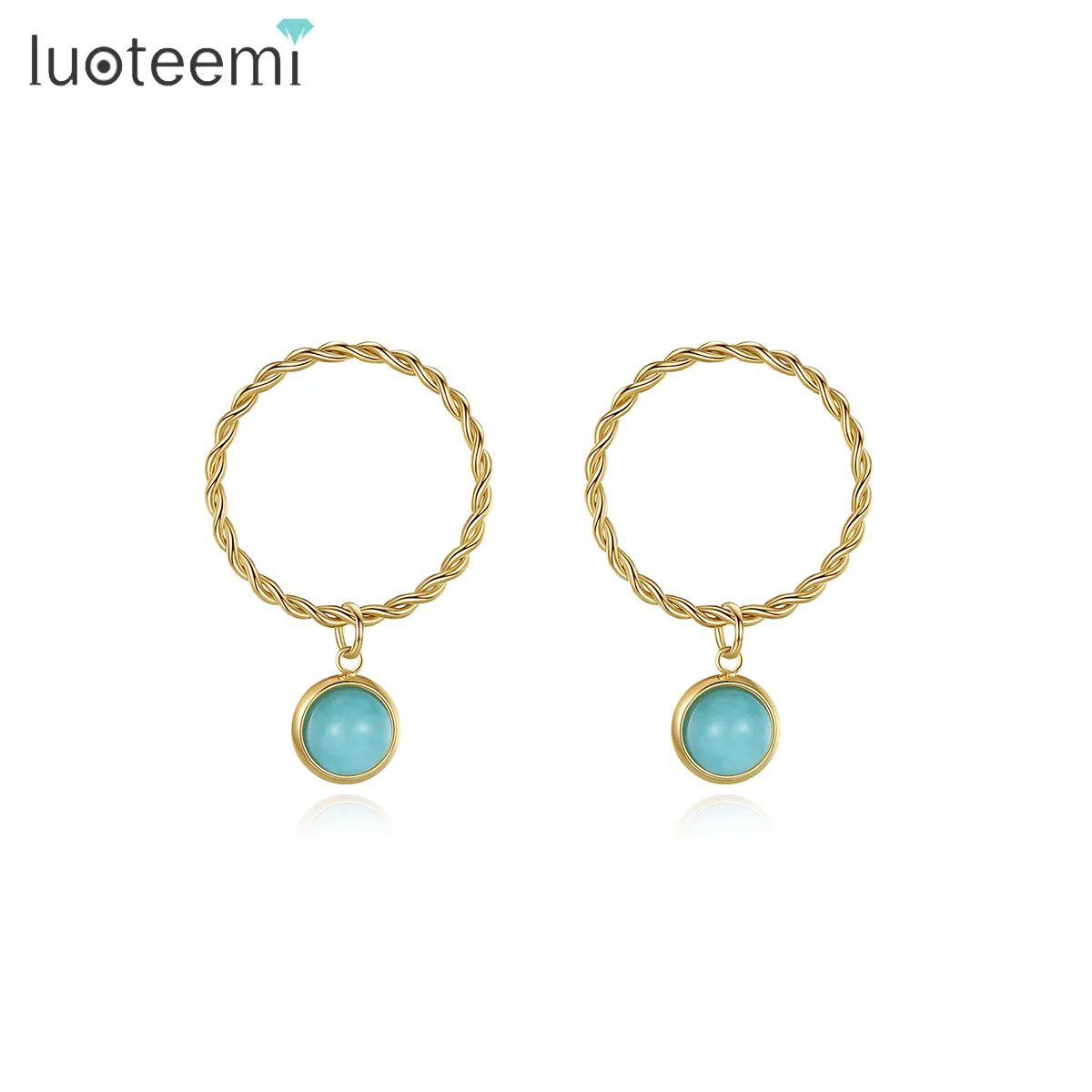 SP-LAM Big Circle Natural Stone Round Stainless Steel Geometric Gold Plated Women Fashion Earring Charm