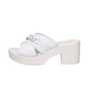 Mules à plateforme blanches avec talon épais et détails en strass pour femmes - Product Image 1