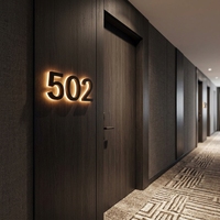 Enseignes d'adresse 3D flottantes en métal noir mat rétroéclairées personnalisées pour bâtiments, avec effet halo LED chaud, étanches IP65 pour entreprises