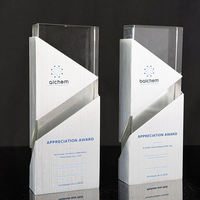 Plaque rectangulaire en cristal personnalisée avec base en métal argenté, récompenses d'entreprise, trophée rectangulaire