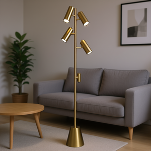 Lámpara de Pie Lumina de Latón con Tres Focos, Interruptor Giratorio, Base Cónica de Metal, Diseño Moderno, Iluminación LED para Interiores - Product Image 2