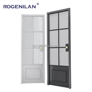 Pintu Kamar Mandi Kaca Bergelombang Berbingkai Lengkung Hitam Desain Interior Kustom, Pintu Aluminium Putih Melengkung Berlapis Kaca Buram untuk Dijual - Product Image 6