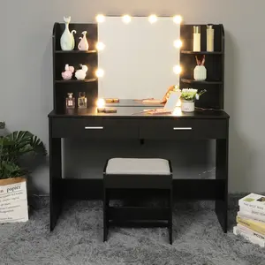 black Vanity Set with Stool and Mirror black dressing table with lighted mirror and drawers