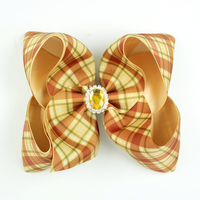 Oferta Especial: Lazos para el Cabello de Niñas de 4.5'' con Diseño de Pavo de Acción de Gracias, con Clip y Diadema, con Diamantes de Imitación y Estampado a Cuadros para Otoño